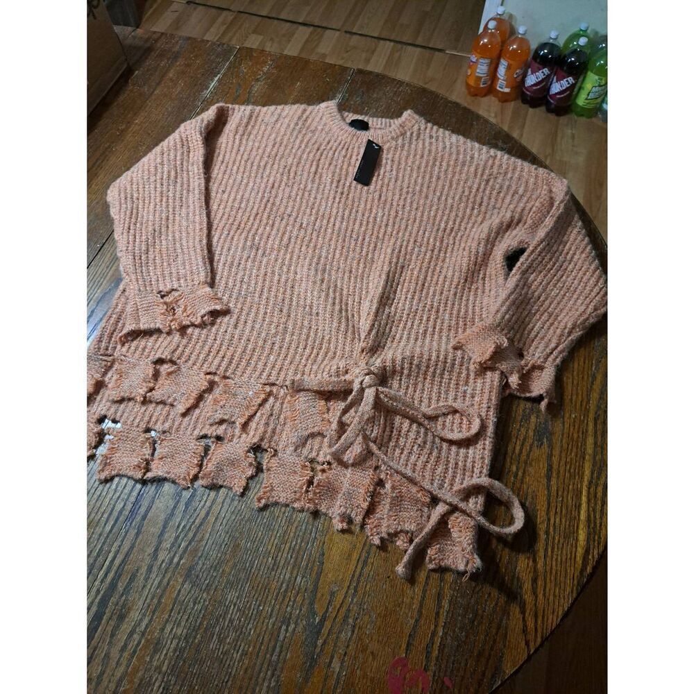 New Large Sweet Claire Chunky Tweed Warm Cozy Pullover Distressed Knit Sweater